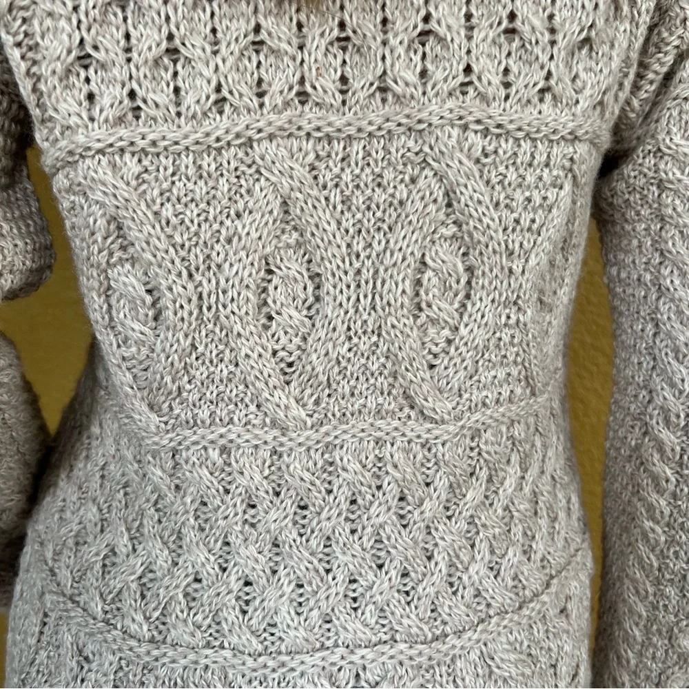 Inis Crafts Merino Wool Long Full-Zip Tunic Cardigan Sweater Beige - Picture 9 of 12